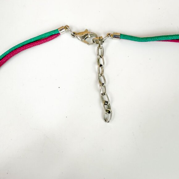 Colorful Designer Art Glass Acrylic Leather Metal Beaded Statement Necklace - Picture 2 of 4